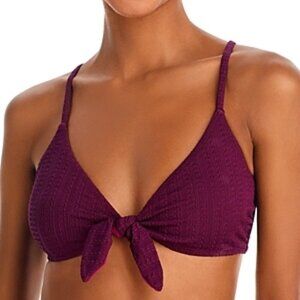 Lemlem Sara Tie Front Textured Man Made Bikini Swim Top Size S Dark Purple